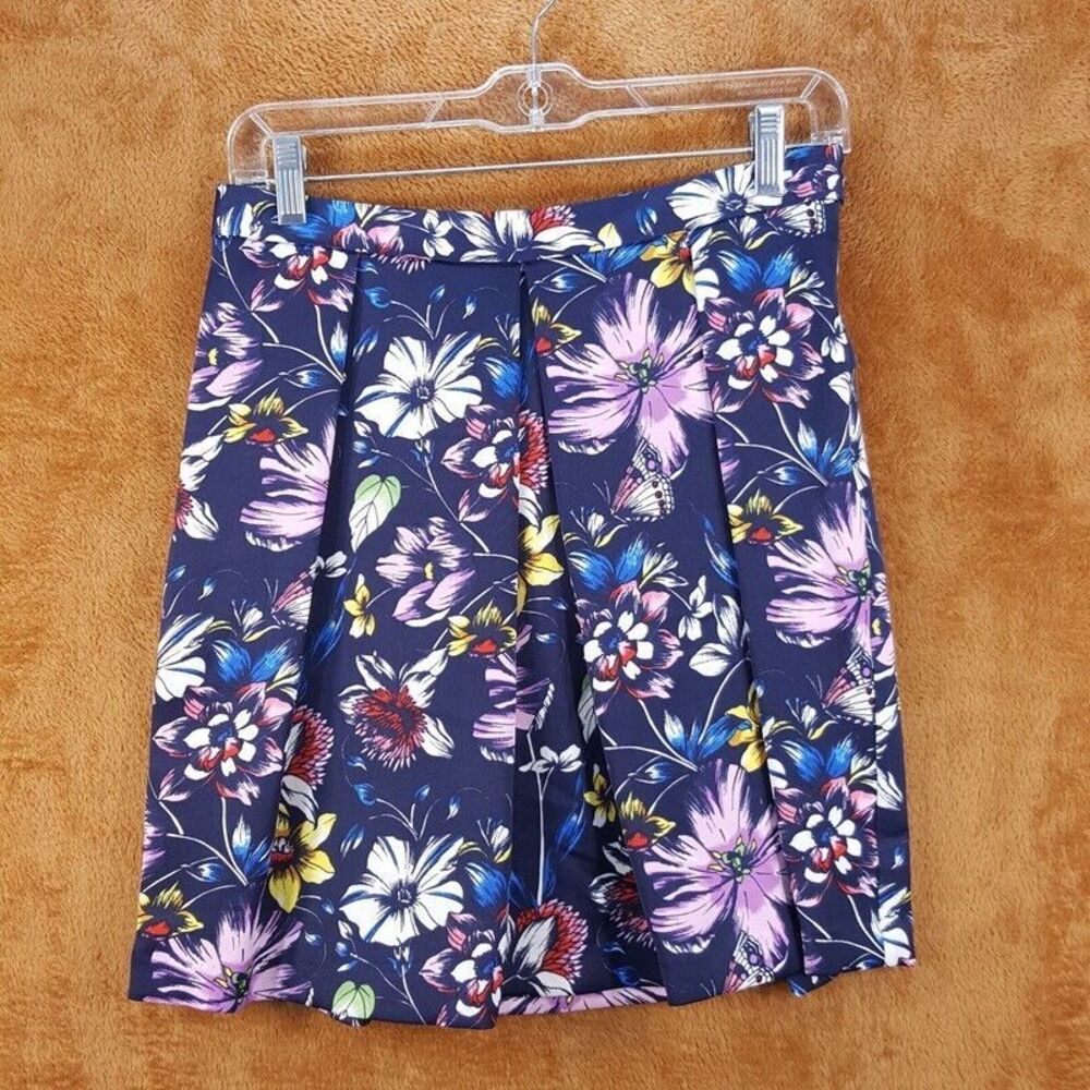 HIGHLINE Womens Skirt XS Navy Floral Pleated Straight Above Knee Flowers